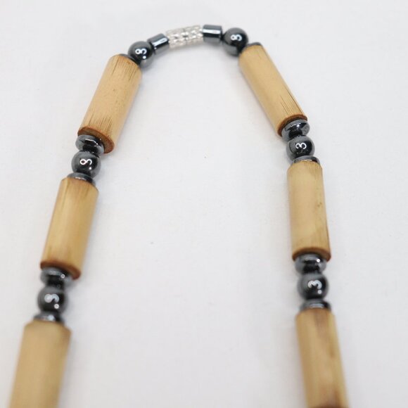 Men's Lot of 2 Necklaces Wood and Beads Native Black and Natural Wood Chokers - Picture 4 of 10